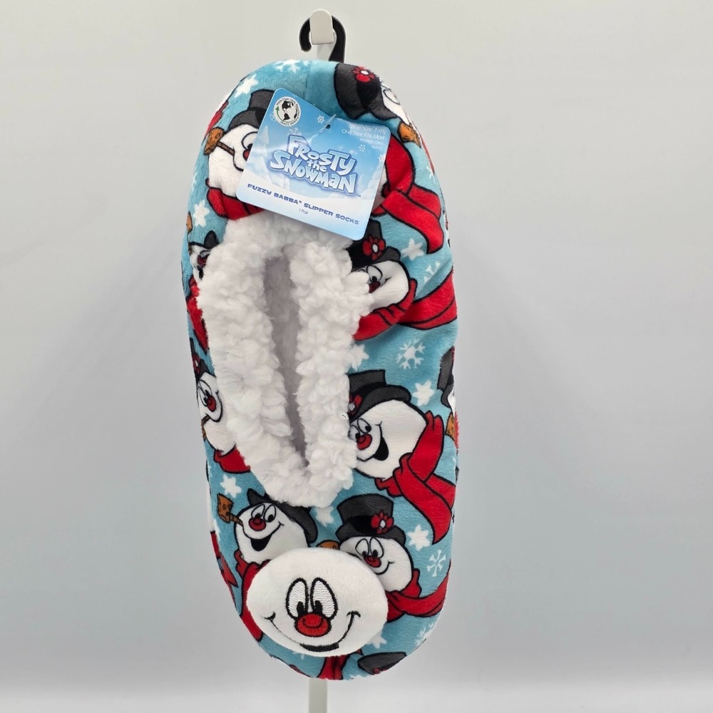 Frosty the Snowman Women's Holiday Fuzzy Babba 3D Slipper Socks Shoe Size 7-9.5